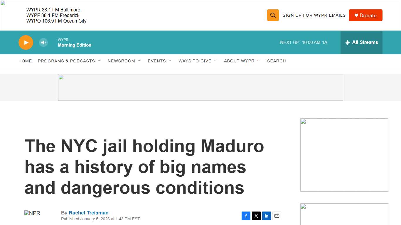 The NYC jail holding Maduro has a history of big names and dangerous conditions WYPR